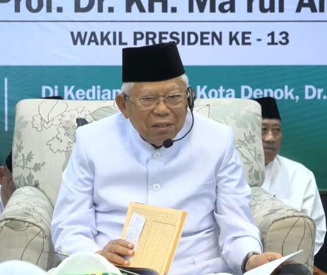 Wakil Presiden RI ke-13, Prof. Dr. (H.C.) K.H. Ma’ruf Amin dalam pengajian rutin bulanan volume ke-7 di kediaman Wali Kota Depok, Supian Suri, Jumat (22/5/2026).