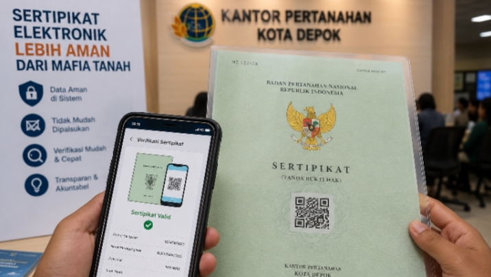 Ilustrasi sertipikat elektronik yang dapat diverifikasi melalui QR Code. Digitalisasi layanan pertanahan dinilai meningkatkan keamanan data, transparansi, dan kepastian hukum bagi masyarakat.