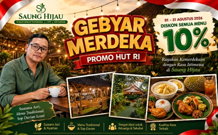 Menyambut Hari Ulang Tahun (HUT) ke-81 Republik Indonesia, Saung Hijau menghadirkan kejutan istimewa bagi para pecinta kuliner melalui program "Gebyar Merdeka".